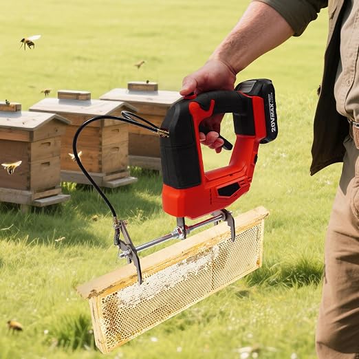 Portable Electric Bee Remover, 4-Speed Handheld Beehive Frame Shaking Machine with 2 Batteries & Charger, Cordless Bee Shaker for Beekeepers | Premium stainless steel, plastic & iron build. Perfect for bee farms, apiaries, and beekeeping cooperatives.
