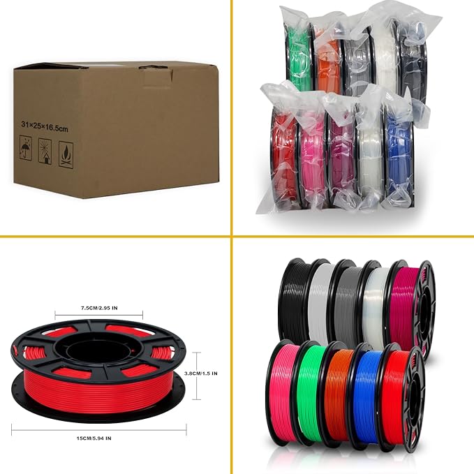 RepRapper Rapid PLA Plus (PLA+) Filament Bundle 1.75 mm, Dimensional Accuracy +/- 0.02 mm, 10 Rolls of 0.25kg, (Black+White+Grey+Blue+Red+Green+Purple+Pink+Orange+Transparent)