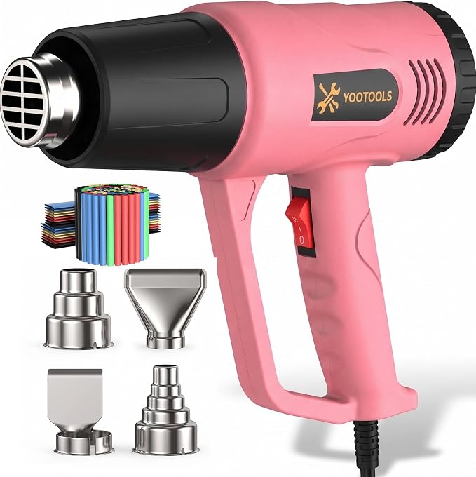 Heat Gun 900W Dual Temperature 300℃/600℃ (572-1112°F) Hot Air Gun with 4 Nozzles & 5FT Cord, Mini Heat Gun for Crafts, Resin, Shrink Wrap, Vinyl Wrap, Soldering, Phone Repair