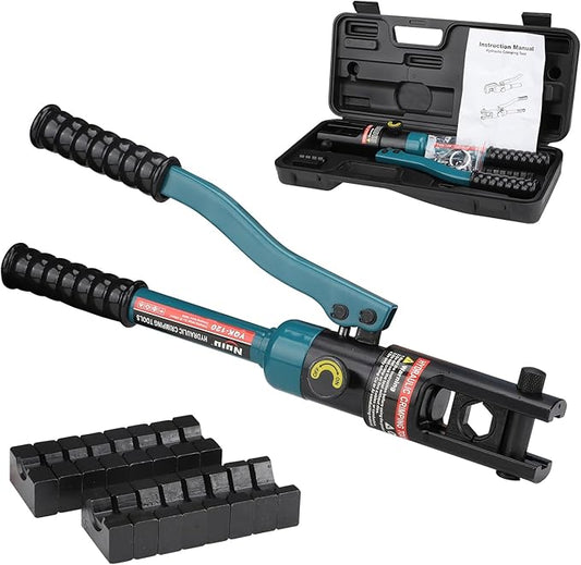 YQK-120 Hydraulic Crimping Tool 8T, Wire Crimper for Battery Cable Terminals 10-120mm²(8 AWG to 4/0 AWG) with 8PCS Hex Dies, 16mm Stroke,180°Swivel Head - Professional Electrician Crimper(Blue)