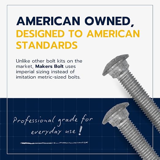 3/8" x 2-1/2" (50 Pack) Galvanized Carriage Bolt Kit, Grade 307A, Hot Dip Galvanized for Exterior Use by Makers Bolt