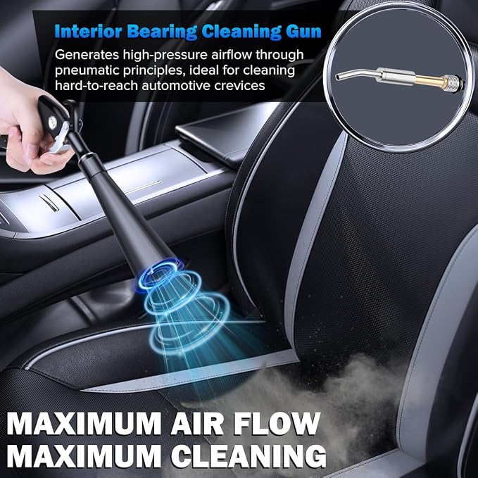 Dry Cleaning Gun,High-Pressure Air Blow Gun,Car Cleaning Gun,Air Nozzle Blow Gun, Car Air Blow Gun with 2 Nozzles