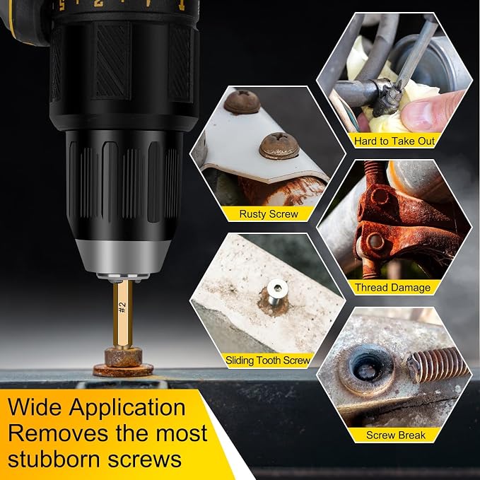 Topec 12 PCS Stripped Screw Extractor Set, Gift for Men, Easy Out Screw Extractor Set and Drill Bits for Remove Stripped, Rusty, Broken Head Nuts & Bolts