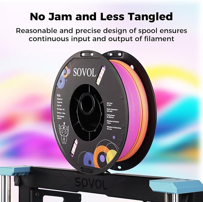 Sovol 3D Printer Matte Multicolored Fast Change Gradient Rainbow PLA 1kg (2.2 lbs) Spool 3D Printing Materials, Dimensional Accuracy +/- 0.03 mm, 1.75 mm, Matte Starlight