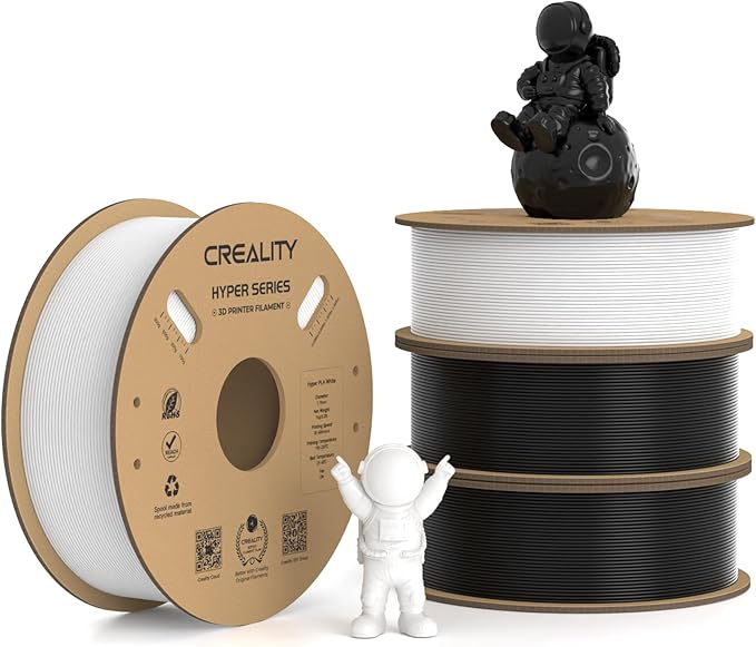 Creality Hyper PLA Filament 1.75mm, 30-600mm/s High Speed 3D Printer Filament, Dimensional Accuracy +/-0.02mm, Fit Most FDM 3D Printers, 4 Pack 1kg Spool(2.2lbs), Black & White