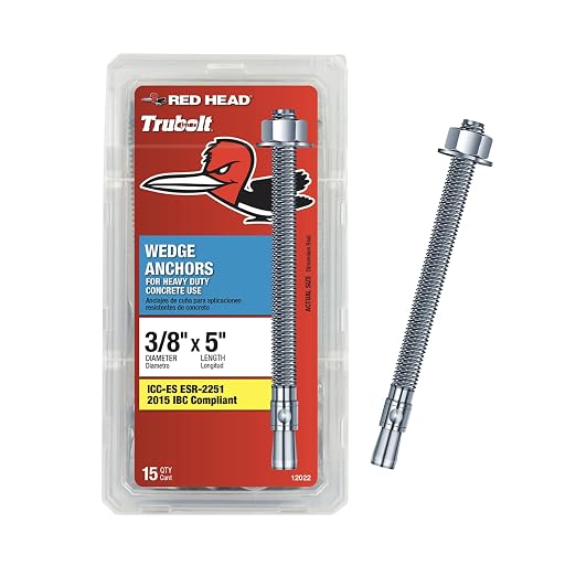 Red Head TruBolt 3/8 x 5 Heavy-Duty Wedge Concrete Anchors, 15 PCS