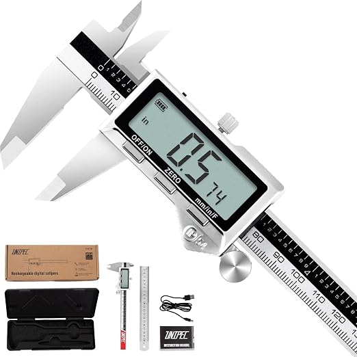 Rechargeable Caliper 12 inch, Stainless Steel Vernier Micrometer Measuring Tool with Large LCD Display