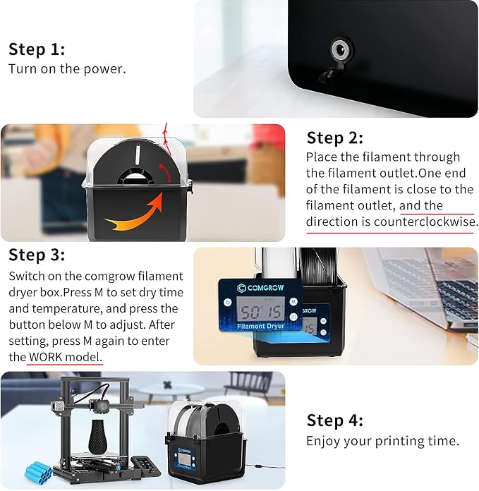 Comgrow 3D Printer Filament Dryer Box, Comgrow 3D Filament Storages, Keeping Filaments Dry During 3D Printing, Compatible with 1.75mm/2.85mm PLA ABS Material, Filament Dehydrator, Spool Holder