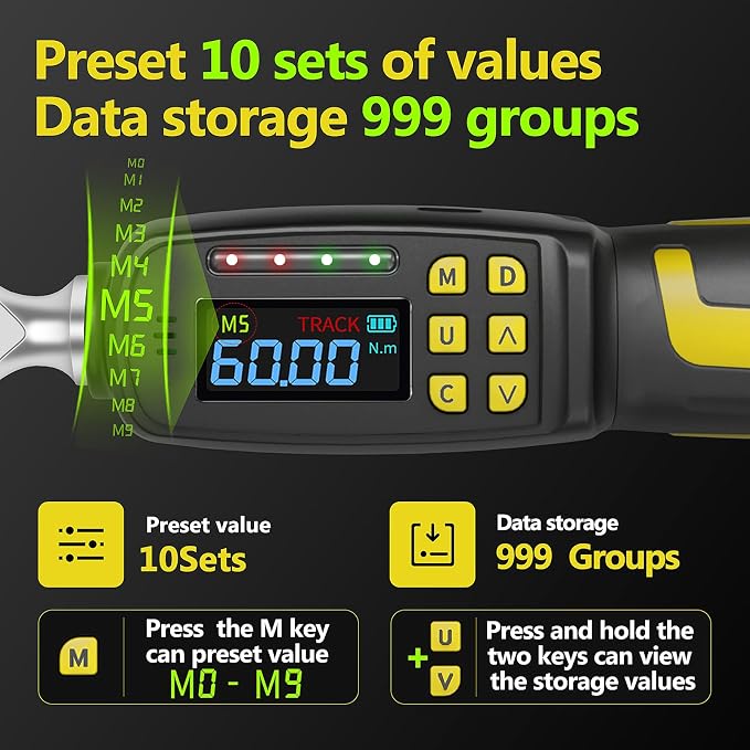 3/8" Drive Digital Torque Wrench, 1.4-44 Ft.lbs (1.8-60 Nm) | ±2% Accuracy Electronic Torque Wrench with Dual Direction Ratchet, Buzzer and LED Indicator, for Motorcycle & Spark Plugs