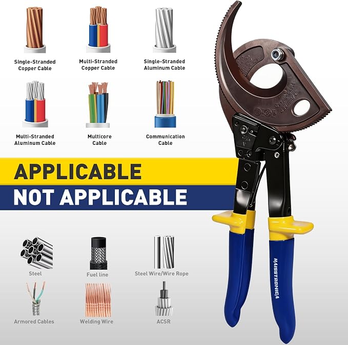 haisstronica Ratchet Cable Cutters,Heavy Duty Wire Cutters for Cutting Electrical Copper & Aluminum Cable Wire Up to 400mm²(750 Kcmil)
