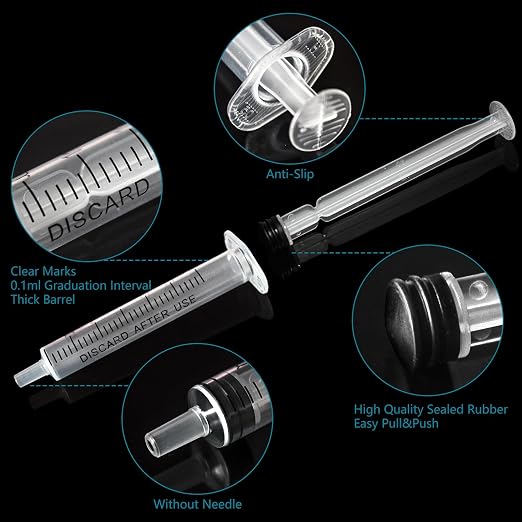 24 Pack 3ml Syringe with Cap and Luer Slip Tip, Sterile Syringe Individually Packaged for Labs, Liquid Measuring, Feeding Pets,Oil or Glue Applicator