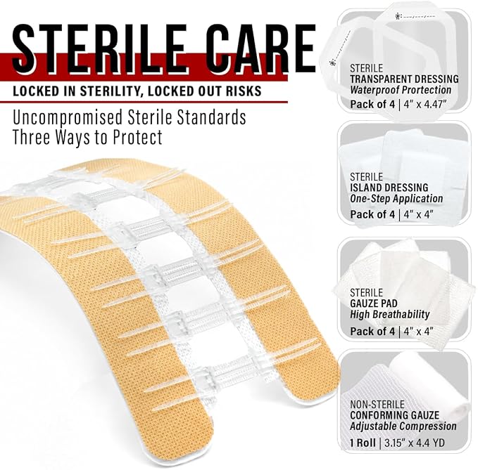 EVERLIT Wound Closure Kit | Surgical Zip-Stitch Devices for Cut & Laceration | Sterile, Suture-Free, Stitch-Less Adhesive Butterfly Bandages for Emergency First Aid Wound Care (Ultimate Pro+ Kit)
