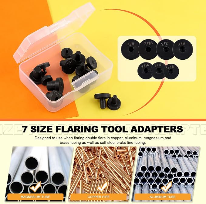 Tanstic 14Pcs Carbon Steel Double Flaring Tool Adapters Set, Fit for 3/16, 1/4, 5/16, 3/8, 7/16, 1/2, 5/8 Inch Tube Expander Flaring Tubing Expander for Copper, Aluminum, Soft Steel Brake Line