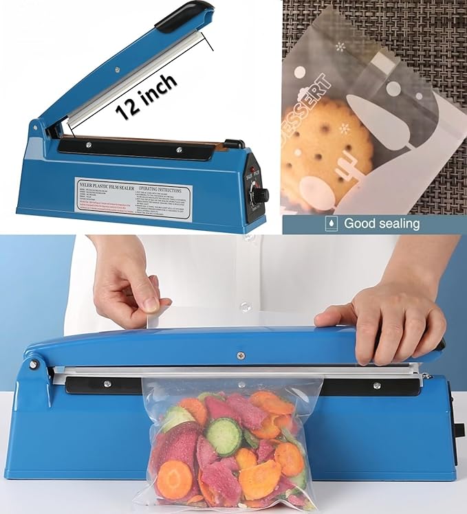 12 Inch Impulse Heat Sealer Impulse Bag Sealer, Manual Poly Bag Heat Sealer Machine for Plastic Bags PE PP Bags with Extra Replace Element Grip