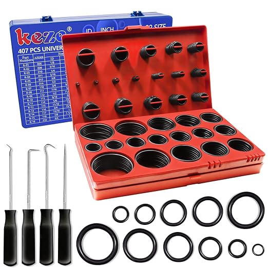 KEZE 826 pcs Universal SAE and Metric O Ring Kit and 1 oz 1-Pack Silicone Grease for Valve Sealant Faucet O Rings Faucet Automotive Hydraulic Pipe Repair