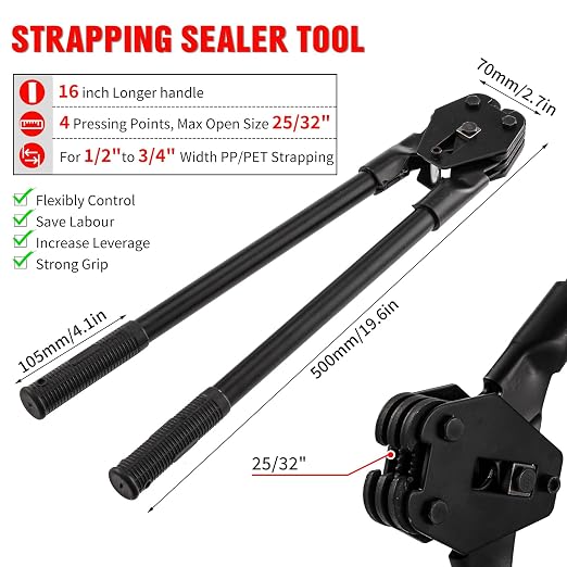 Banding Packaging Pallet Strapping Kit with Strapping Tensioner Tool,Banding Sealer Tool. 5/8″x 852′925lbs Break Strength Polyester Strapping with 100 Metal Seals for Pallets, Logistics, Warehouse