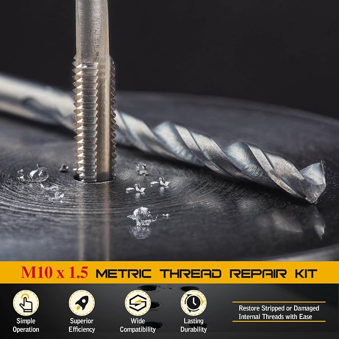 M10 x 1.5 Thread Repair Kit, Metric Helicoil Thread Repair Kit with HSS Drill and Stainless Inserts for All Metals, Composites, Polymers and Other Materials