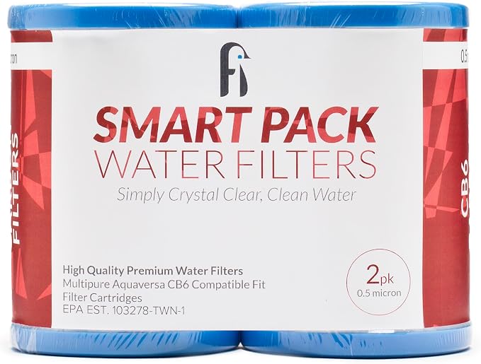 Smart Pack CB6 Carbon Block Water Filter Replacement 2 Pack – 0.5-Micron Coconut Shell CTO, 750-Gallon Under-Sink Drinking Water Filters | Compatible with Multipure Aquaversa & MP Systems