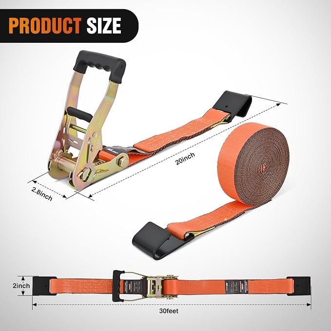 Nilight Flat Hook Ratchet Straps 10 Pack 2 in x 30 Ft Heavy Duty Tie Down Straps 10,000 Lbs Breaking Strength for Truck, Trailers Pickup Orange