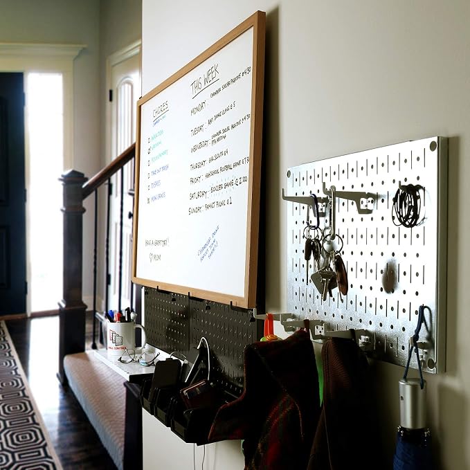 Wall Control Pegboard Wall Organizer Tiles Modular Black Metal Pegboard Tiling Set - Four 12-Inch Tall x 16-Inch Wide Peg Board Panel Wall Storage Tiles - Easy to Install (Black)