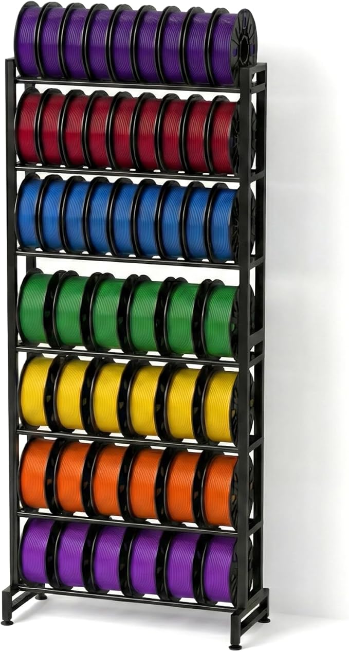 3D Printer Filament Rack, 7-Tier Heavy Duty Filament Storage Shelf, Reinforced Steel Organizer for PLA PETG ABS TPU Spools, Adjustable for 200g5kg Filaments, Ideal for Print Farm, Maker Space, Lab