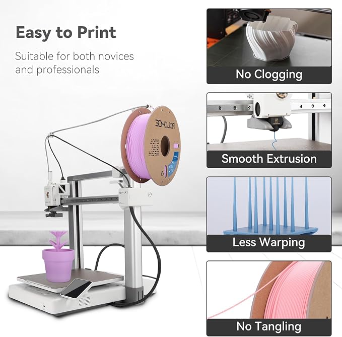 3DHoJor PLA Pro (Plus) Filament 1.75mm, 3D Printer Filament, Cardboard Spool 3D Printing Filament, Dimensional Accuracy +/- 0.03 mm, Lilac, 1kg