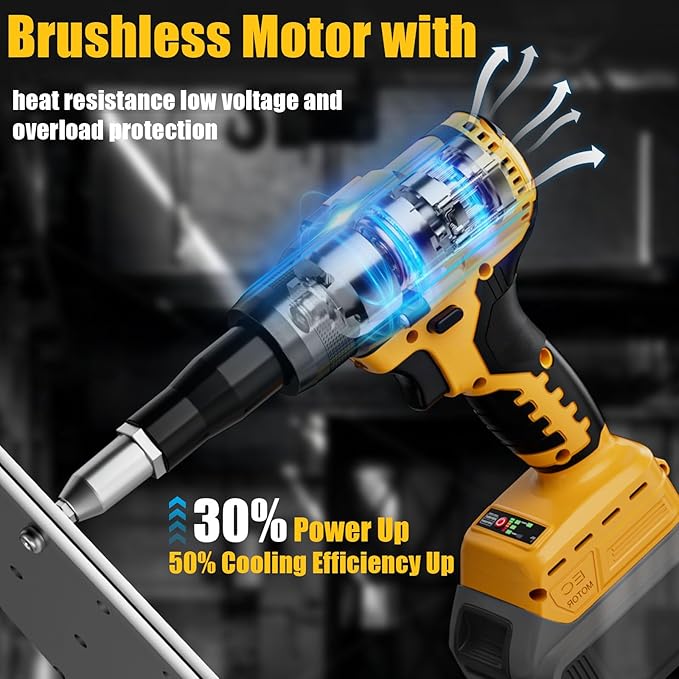 Cerycose Rivet Gun Compatible with Dewalt 20V Battery, Cordless Rivet Tool with 3 Size (1/8", 5/32", 3/16") Aluminum Rivets, Brushless Motor Rivet Gun Kit Nose Piece, Tool Only