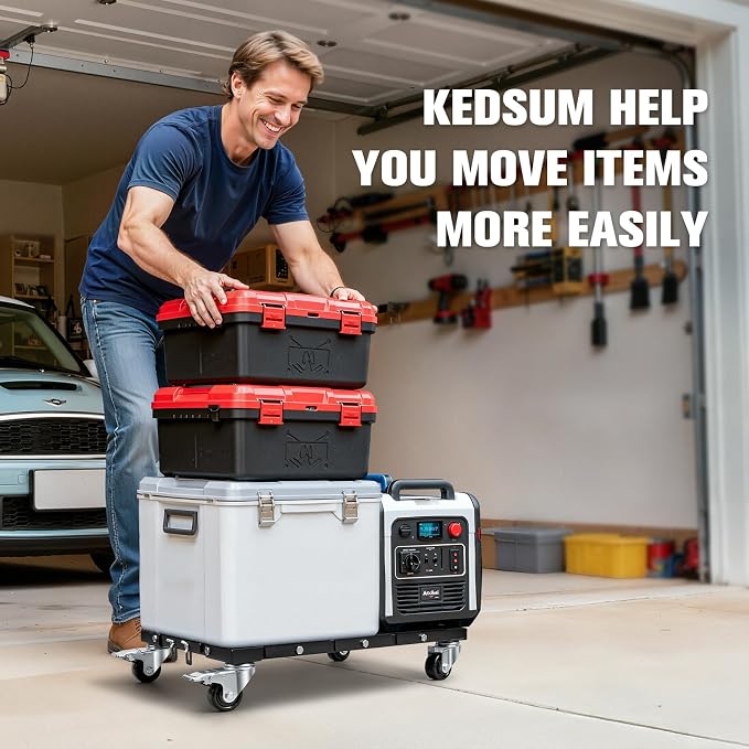KEDSUM 1800LBS Furniture Dolly with Panel, Heavy Duty Appliance Dolly with 100% Thicken Steel Frame, Flat Movers with Brake System, All Terrain Used for Moving, Warehouse, 24 in. x 17 in.