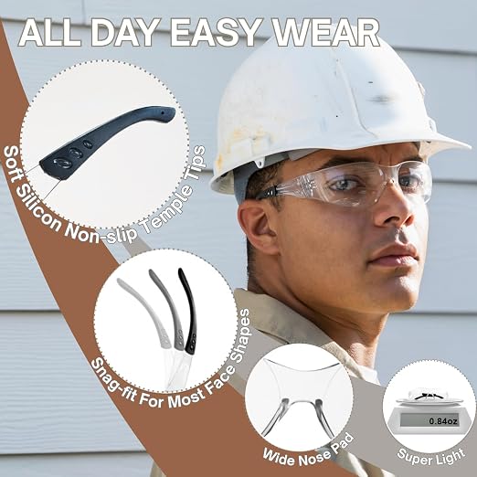 ANSI Z87.1 Safety Glasses Men Women 12 pack(6pack clear safety glasses+6pack safety sunglasses) Scratch & Impact Resistant eye protection glasses for Construction, Outdoor Sports & Work