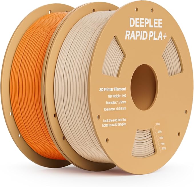 Rapid PLA Plus Filament 1.75mm, High Speed 3D Printer Filament Up to 600mm/s, PLA+ Filament Dimensional Accuracy +/- 0.02 mm Fits Most FDM 3D Printer, 2 Pack 1kg Beige & Orange