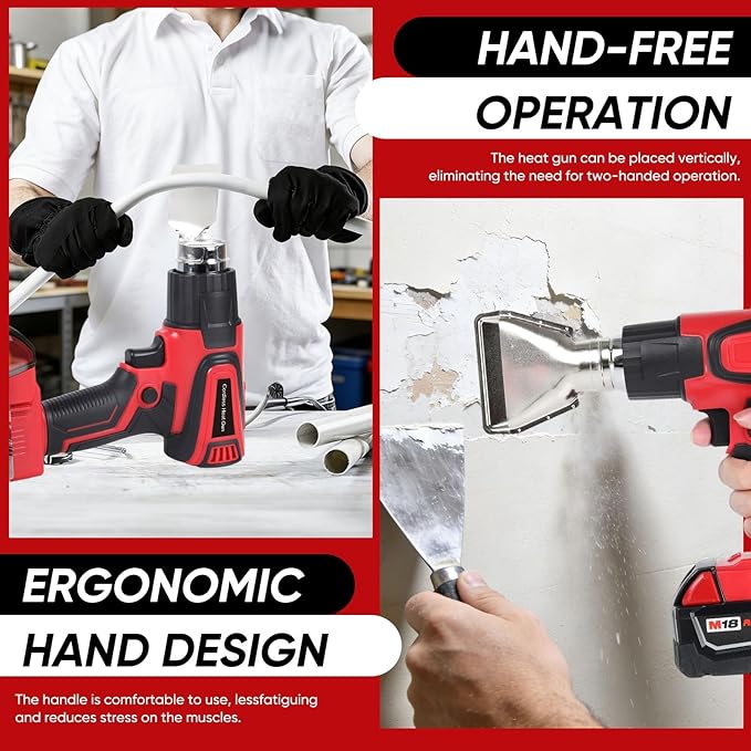 Cordless Heat Gun Compatible with Milwaukee M18 Battery, Fast Heating Variable Temp (122°F~1112°F) Hot Gun LCD Display and 4 Nozzle for Shrink Tubing, Resin, DIY(No Battery, Not Made by Milwaukee)