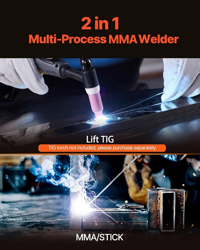 VEVOR MMA Welder, 205A 2-in-1 MMA Lift TIG Stick Welding Machine, 110/220V Dual Voltage IGBT Inverter Welder Machine with Digital Display, Hot Start Arc Force Anti-Stick (Lift Torch Not Included)
