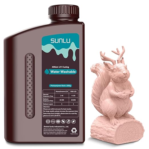 SUNLU Water Washable 3D Printer Resin, 1kg Fast Curing 3D Resin for 2K 4K 8K LCD DLP SLA Resin 3D Printer, 395-405nm UV Curing 3D Printing Photopolymer Resin, Low Shrinkage High Precision, Cream Beige