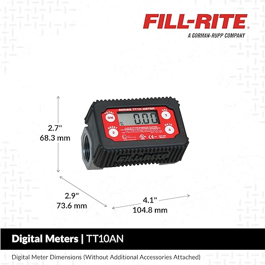 Fill-Rite TT10AN 1" 2-35 GPM(8-132 LPM) Digital In-line Turbine Meter, Aluminum, Fuel Transfer Meter,Black/Red