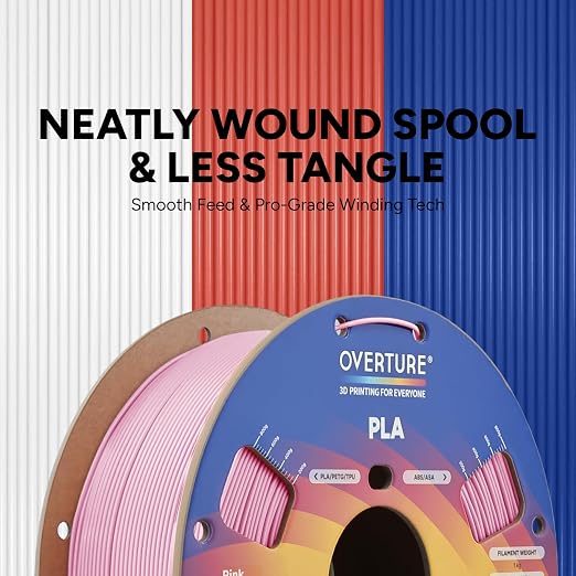 OVERTURE PLA Filament 1.75mm, Neatly Wound 3D Printer Filament 1kg Spool (2.2lbs), Dimensional Accuracy +/- 0.02 mm, Fit Most FDM 3D Printers (Pink)