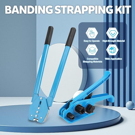 Banding Strapping Kit,6 Hooks 2 Rows Teeth,Strapping Tool Set with Tensioner and Sealer for 1/2 to 3/4 Inch Strapping Upgraded Banding Strap Kit with Tensioner Tool