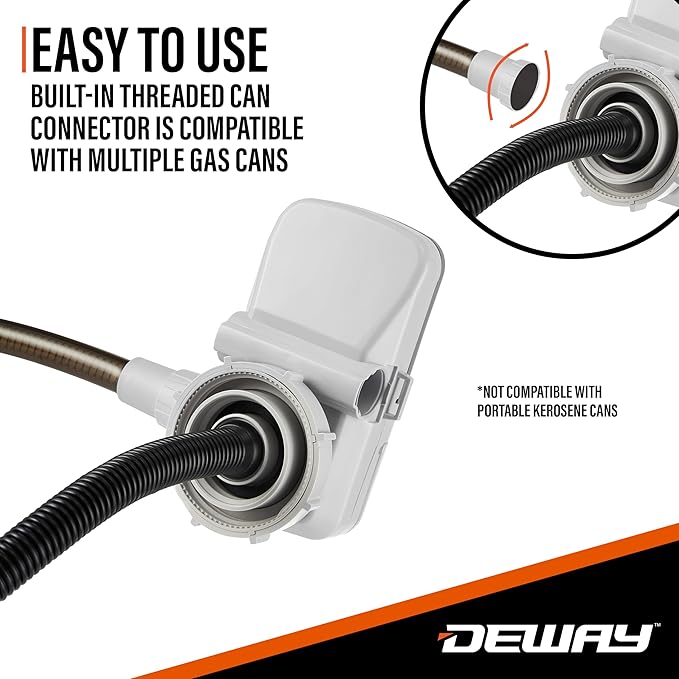 Deway AA Battery Gas Pump Automatic Fuel Transfer with Trigger Nozzle & PVC Hose - 2.4 GPM Siphon Pump for Gasoline, Diesel, Kerosene, Gas Cans, Generators, Lawn Mowers, Boats, ATVs