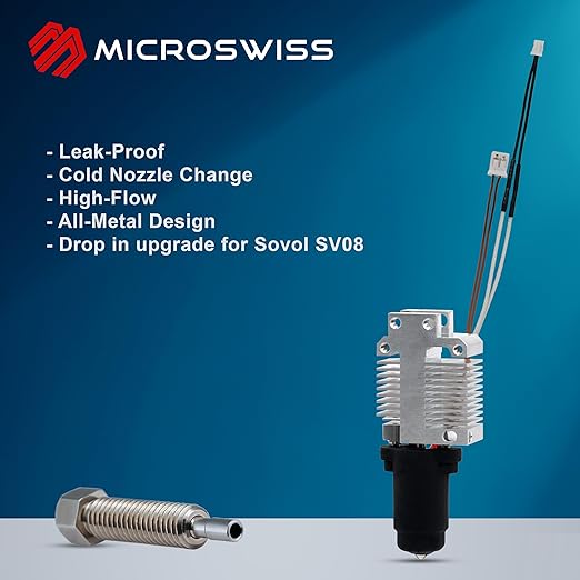 Microswiss FlowTech Hotend Upgrade for Sovol SV08 - Leakproof Nozzle - Cold Nozzle Change - High Flow - All Metal Design - Made in USA