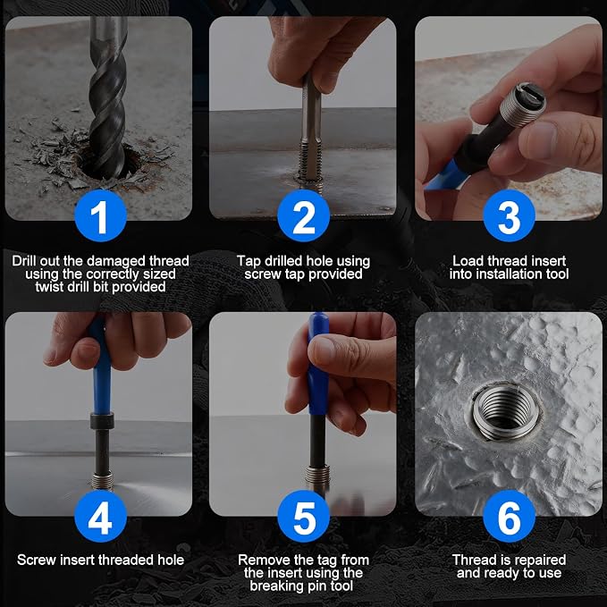 20PC SAE Helicoil Thread Repair Insert Kit, 3/8-16 inch Rethread | helicoil Thread Repair kit with HSS Drill Bits, Rethreading Inserts Tool Set for Damaged Thread Repairing with Carry Case