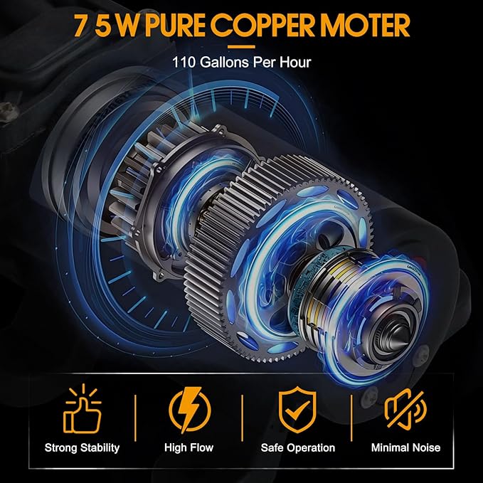 12V 75W Fuel Transfer Pump Set, gasoline transfer pump Moves Up to 110 Gallons Of Gas or Diesel Per Hour, with Patented Pulley Lead Pipe,for Vehicles, Boats, Equipment, UTV (110GPH, PRO SET)