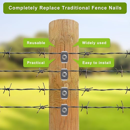 Fence Staples, Insaga 304 Stainless Steel Fence Nails for Softwood, Reusable Wire Fence Staples Screws for Mesh and Woven Fencing, 100pcs Fence Fasteners with Wire Fixer Hold Wire Firmly