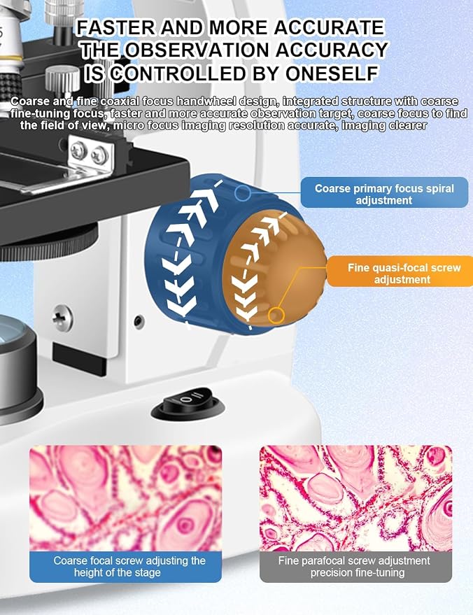 Microscope for Adults WF10x and WF25x eyepieces, 40X-2000X Magnification USB Camera, Microscope for Adults Suitable for Laboratory School Home Education（White Microscope）
