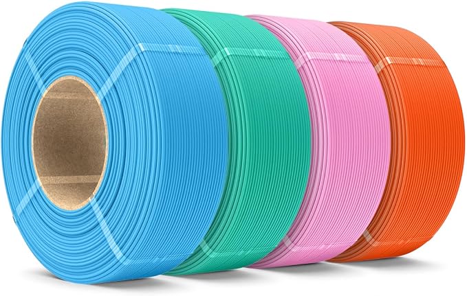 SUNLU PETG Filament Refill 1.75mm 4KG, High Speed 3D Printer Filament PETG Refill, No-Spool Filament Bundles for Reusable Spools Compatible with Bambu Labs, Sky Blue/Mint Green/Pink/Orange 1KG/Roll