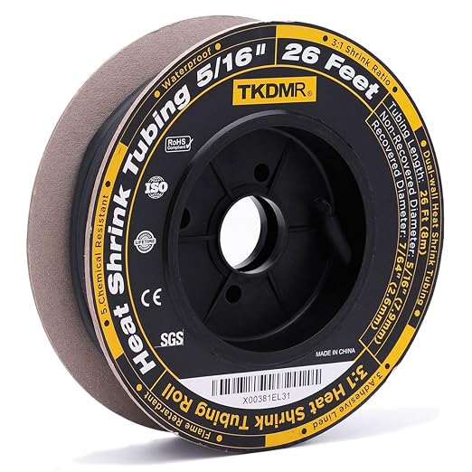 TKDMR 26 Ft 5/16" Heat Shrink Tubing - 3:1 Ratio Marine Grade Heat Shrink,Wire Cable Adhesive Lined Tube Insulation Seal Against Moisture Corrosion and Air Leakage.Black