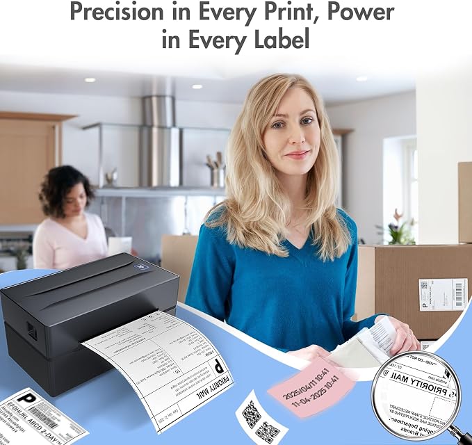 Bluetooth Thermal Shipping Label Printer: 4x6 Wireless Label Maker with Tape for Small Business - Compatible with iPhone, Android, Windows & Mac, Widely Used for USPS UPS Amazon Shopify Etsy