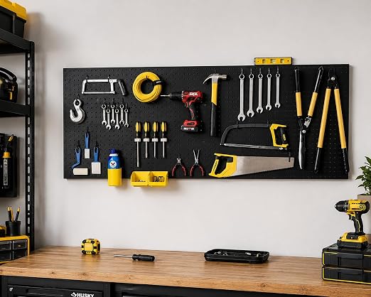 WallPeg Pegboard Kit - 4 Each 24"x16" Peg Board Panels - Made in USA - Mounted Size is 64" x 24" Pegboards Wall Organizer for Walls Home, Garage Tool Storage, Office Organization, Kitchen, Craft Room