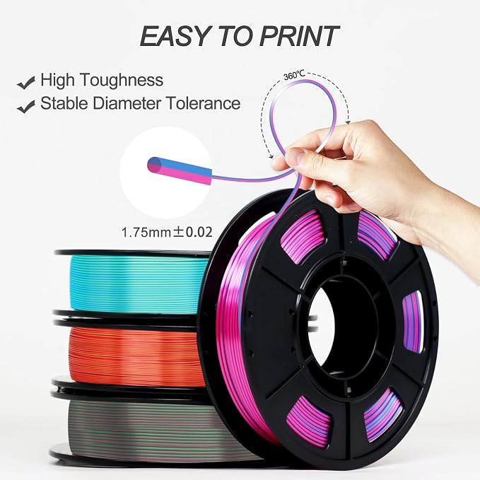 YOUSU Silk Dual Color PLA Filament 3D Filament Coextrusion PLA Multicolor PLA Filament 1.75mm (± 0.02 mm) Compatible with Most of 3D Printer, 250g*4 Color Pack