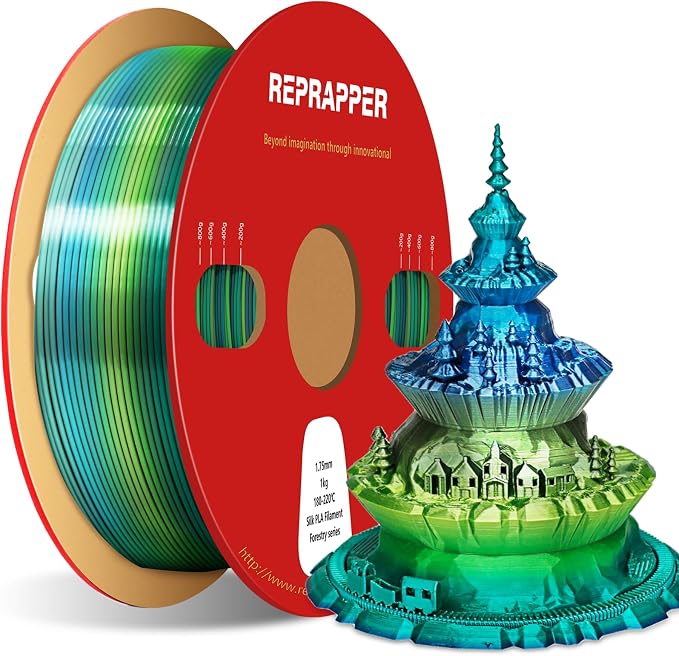 RepRapper Forestry Rainbow PLA Filament, Shiny Multicolor Silk PLA 1.75 mm Filament (+-0.03 mm), Sparkle Fast Change Multi-color1 kg 3D Printer Filament for 3D Printer