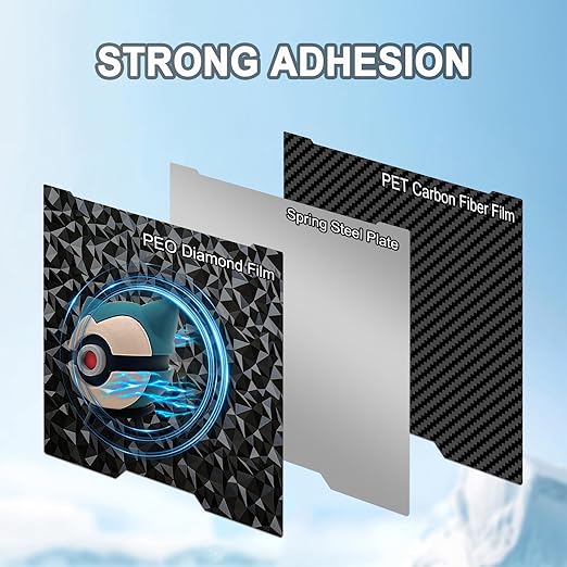 355x346mm PET PEO Double Side Build Plate for Bambu Lab H2S/H2D, Smooth Diamond PEO+Carbon Fiber PET Spring Steel Sheet Plate for Bambulab H2D 3D Printer
