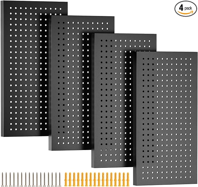 Metal Pegboard Panels, Heavy Duty Peg Boards, 24" x 12" Pegboards | Wall Organizer, Peg Board for Walls Home, Garage Tool Storage, Office Organization, Craft Room, Kitchen, Black